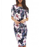 Elegant Floral Print  Business Casual Party Dress