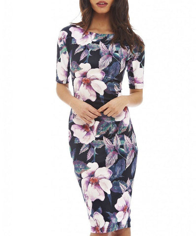 Elegant Floral Print  Business Casual Party Dress