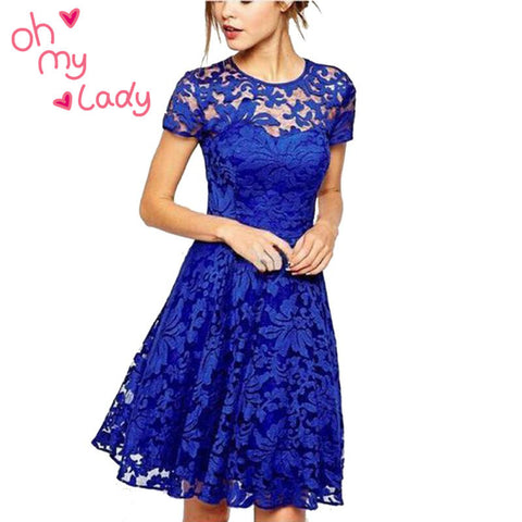 Floral Lace Short Sleeve Party Casual Mini Dress