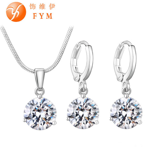 Round CubicNecklace/Earrings Jewelry Set