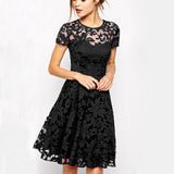 Floral Lace Short Sleeve Party Casual Mini Dress