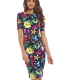 Elegant Floral Print  Business Casual Party Dress