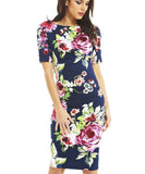 Elegant Floral Print  Business Casual Party Dress